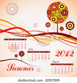 Tree summer calendar 2012, vector illustration