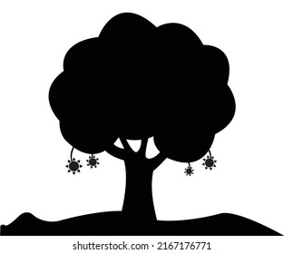 
Tree with sun fruits creative concept silhouette icon . vector-eps10.
