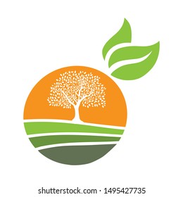 tree, sun and green leaves. vector logo icon