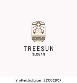 Tree sun logo icon flat design template 