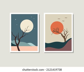 Tree Sun and Moon Wall Art Set