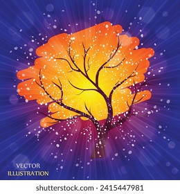 Árbol. Patrón Sunburst Sun. Fondo de ráfaga de sol con un patrón de rayos de sol. Fondo explosivo de color amarillo claro, azul, rojo, naranja, verde. Un mundo respetuoso con el medio ambiente. Vector. 