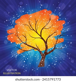 Tree. Sun Sunburst Pattern. Sunbeam ray pattern sunburst background. Bright yellow, blue, red, orange, green color explosive background. Environmentally friendly world. Vector. 