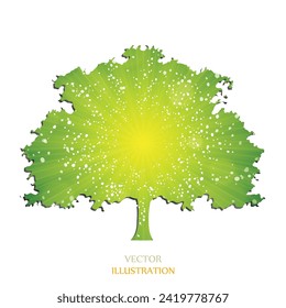 Tree. Sun Sunburst Pattern. Sunbeam ray pattern sunburst background. Bright yellow, blue, red, orange, green color explosive background. Environmentally friendly world. Vector. 