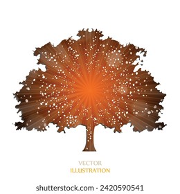 Árbol. Patrón Sunburst Sun. Fondo de ráfaga de sol con un patrón de rayos de sol. Fondo explosivo de color amarillo claro, azul, rojo, naranja, verde. Un mundo respetuoso con el medio ambiente. Vector. 