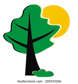Tree and sun, vector icon
