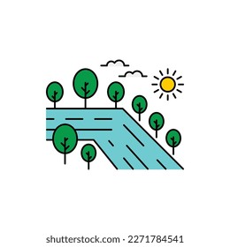 árbol, sol, ola, océano, icono de verano