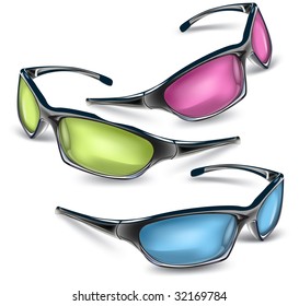 Tree sunglasses with color glasses, vector illustration on white background