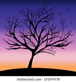 Tree at Sunset Illustration