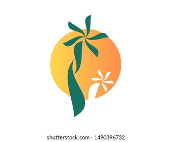 Tree sunset logo design vector. coconut tree symbol vector template.  logo for brand, event, company, business