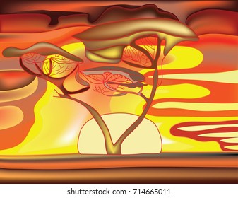 Tree at sunset. Natural landscape