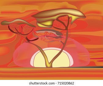 Tree at sunset. Natural landscape. Bright colors