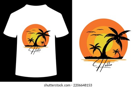 Tree sunset, summer, palm tree,T shirt design concept vector.