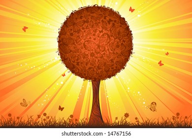 Tree at sunset, vector