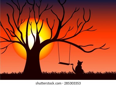 tree sunset vector illustrator design