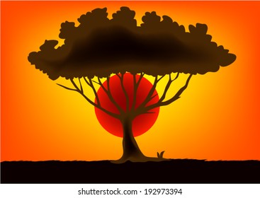 tree at sunset.vector