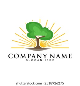 Vector de diseño de logotipo de árbol y sol