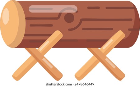 Tree Unterstützt auf beiden Enden für Bucking-Konzept, Making Ready for Crosscut Vektorgrafik Farbe Icon Design, Holz und Holz Symbol, Wald Entwaldung Produkte Zeichen, Mühle Garten Säge Werke Stock Illustration