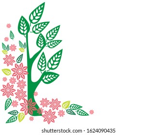 A tree surrounded by red flowers. Vector image, abstraction