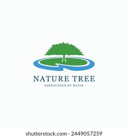 Tree surrounded by water logo design concept. Vector illustration isolated object on background