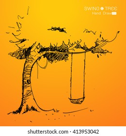 tree with swing hand draw from imagination,Vector illustration