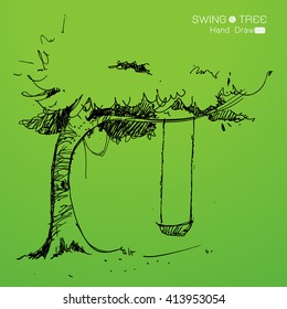 tree with swing hand draw from imagination,Vector illustration