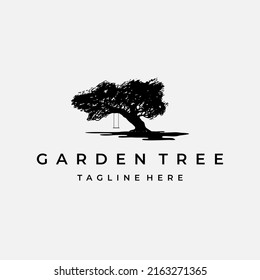 Tree with a Swing Logo Design Vector Illustration