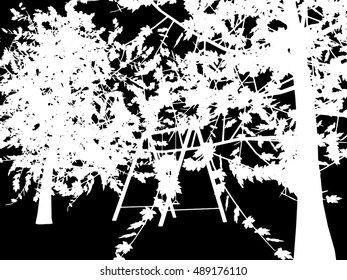 tree with a swing on night stars sky Vector