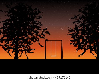 tree with a swing on night stars sky Vector