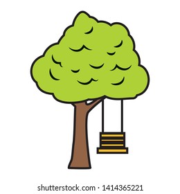 tree with swing on white background vector illustration