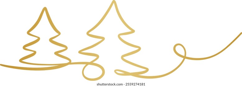 Tree swirl vector line art banner, festive gradient gold holiday ribbon clip art isolated