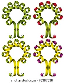 Tree symbol created of ribbon, set of color versions. Vector eco signs.