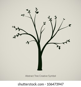 Tree symbol design, black silhouette on vintage paper