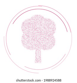 The tree symbol filled with pink dots. Pointillism style. Vector illustration on white background