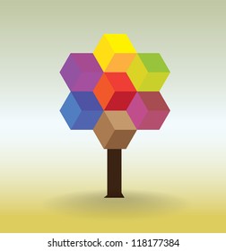 tree symbolic picture created from colour cubes - illustration