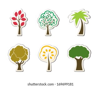 Tree symbols for green web design oak palm maple isolated vector illustration