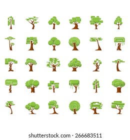 Tree symbols for green web design isolated on white background