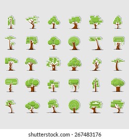 Tree symbols for green web design isolated on white background