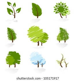 Tree Symbols Set Isolated on White