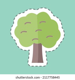 Tree Tailor Sticker in trendy line cut isolated on blue background