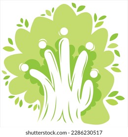 Tree of teamwork. Logo with hand people and tree.