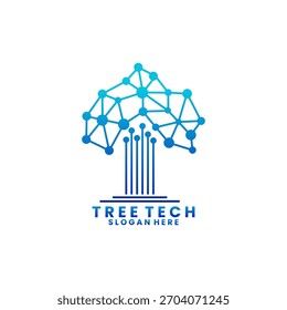 Tree tech digital circuit illustration logo design vector template