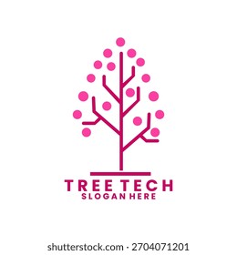 Plantilla de Vector de diseño de logotipo de ilustración digital de tecnología de árbol. Icono de diseño de logotipo de red de árbol tecnológico
