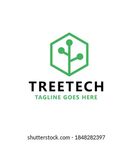 Tree Tech With Geometric style Logo design Vector