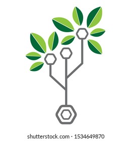 Tree Tech Icon. Electronic Green Nerve Neuron Tree Circuit Board Design Vector. Premium Vector