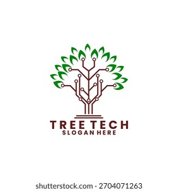 Tree tech illustration logo design vector template. Tree tech logo design template