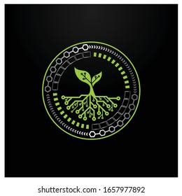 Tree tech line icon. plant. leaf, circuit board, Agriculture technology concept. can be used for topics like nature, ecology, computer science.