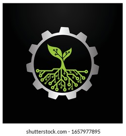 Icono de línea de tecnología de árbol. planta. hoja, tablero de circuitos, concepto de tecnología agrícola. puede usarse para temas como la naturaleza, la ecología, la informática.