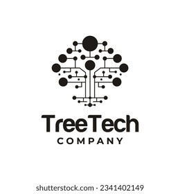 Tree tech logo concept. Social network and innovative digital technology icon design template