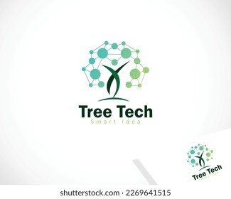 logo de tecnología de árbol creativo conectar el diseño de personas digitales inteligentes